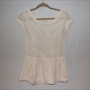 American Eagle Cream Knit Peplum Top